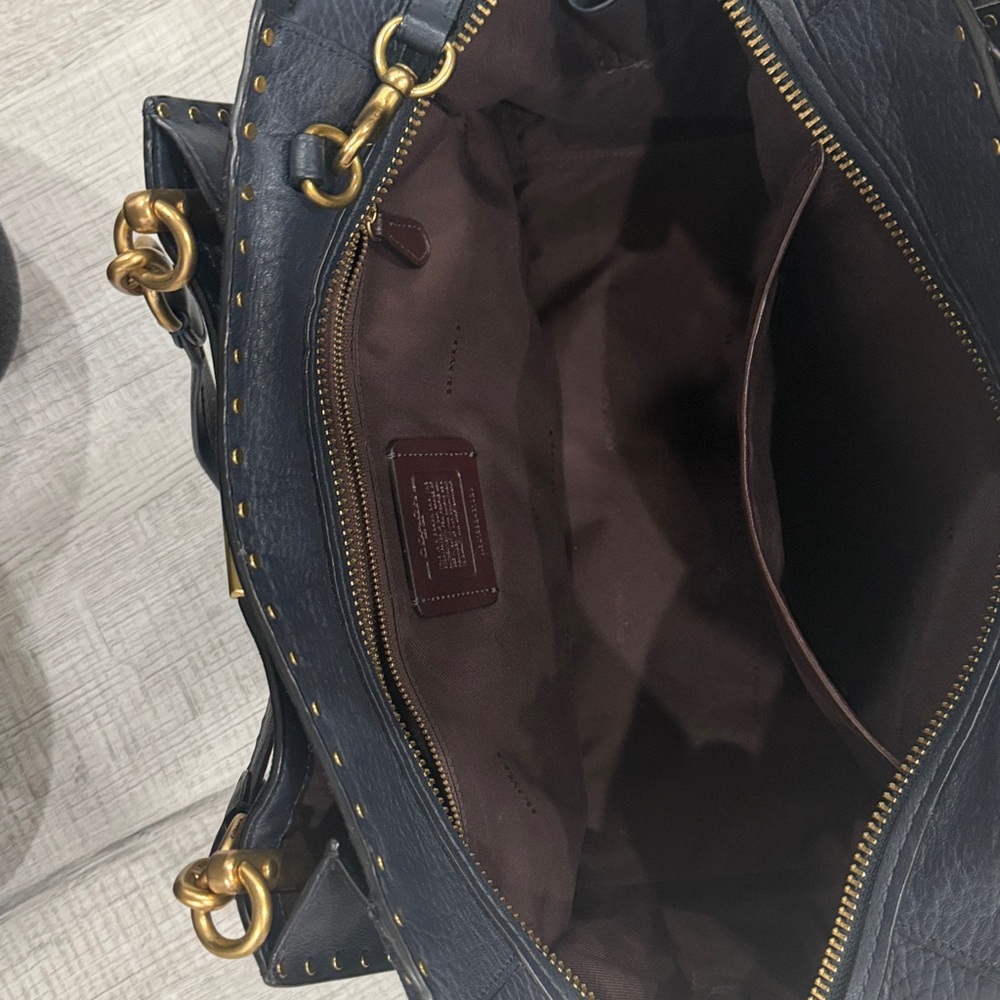 Navy Studded Leather Handbag - Picture 4 of 6